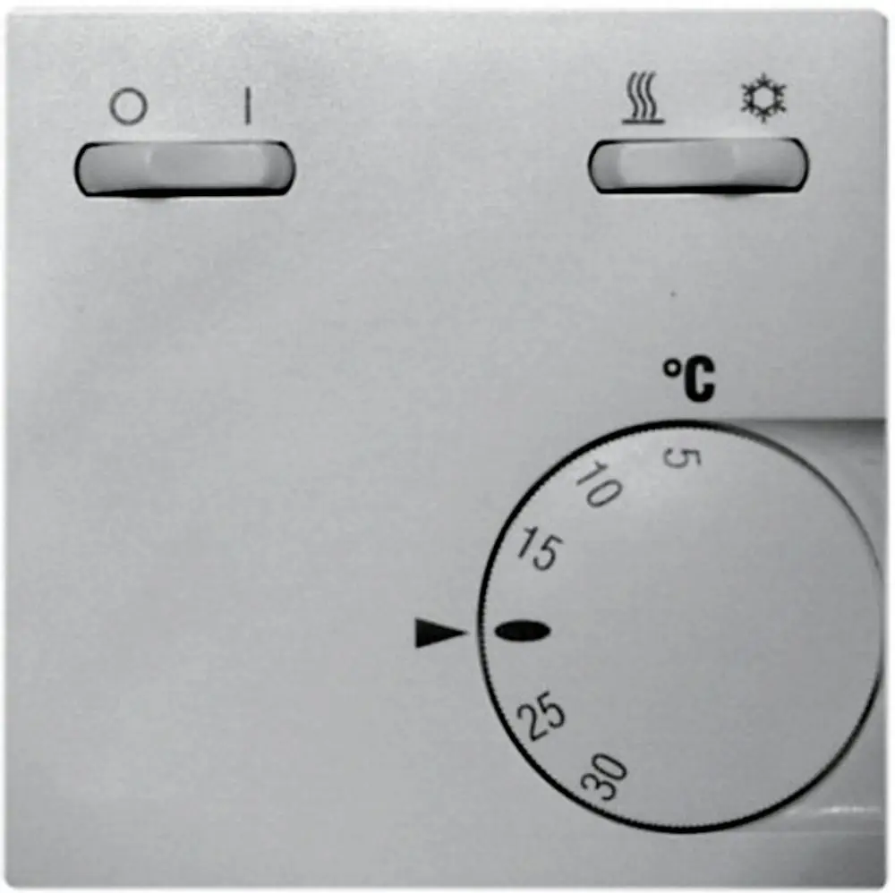 Raumthermostat mit drehbarem Temperaturregler und zwei Schaltern für Sommer-/Winterbetrieb, Hersteller Wolf. Temperatur von 0 bis 30°C einstellbar.